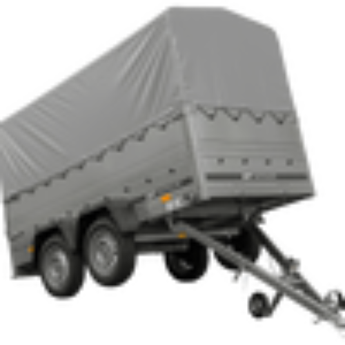 2-Achs Pkw-Anhänger UNITRAILER GARDEN TRAILER 264/2 KIPP mit Stützrad, Bordwandaufsatz, H-800 Rahmen und grauer Plane