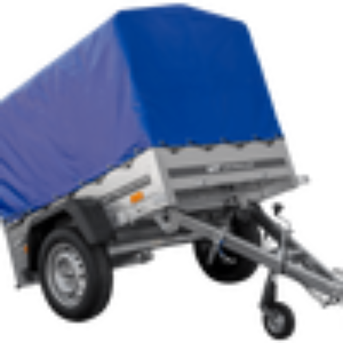 Anhänger 150 KIPP 150×106 cm [mit blauer Hochplane, Hochspriegel und Stützrad]