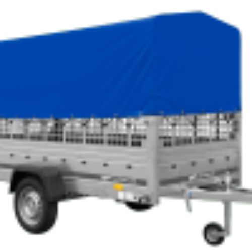 Autotransportanhänger auf Federn 264×125 UNITRAILER GARDEN 264/R KIPP mit Gitterwänden, H-800 Rahmen und blauer Plane