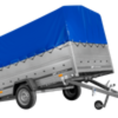 Einachsanhänger 264×150 UNITRAILER GARDEN 265 KIPP mit zusätzlichen Bordwänden, H-800-Hochspriegel und blauer Plane