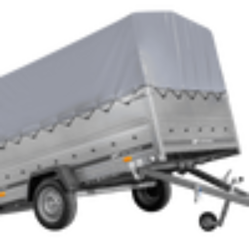 Einachsanhänger 264×150 UNITRAILER GARDEN 265 KIPP mit zusätzlichen Bordwänden, H-800-Rahmen und grauer Plane