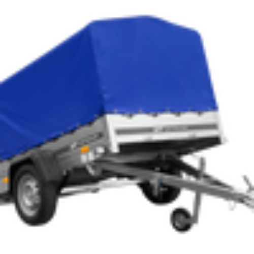Einachsanhänger auf Blattfedern 200×125 UNITRAILER GARDEN 201/R KIPP mit H-800-Rahmen und blauer Plane
