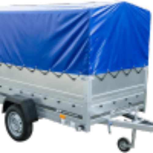 Einachsanhänger auf Blattfedern 230×125 UNITRAILER GARDEN 230/R KIPP mit BIS-Seiten, H-800-Rahmen und blauer Plane