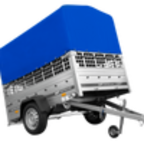 Einachsanhänger auf Federn 200×125 UNITRAILER GARDEN 201/R KIPP mit Gitterwänden, H-800-Rahmen und blauer Plane