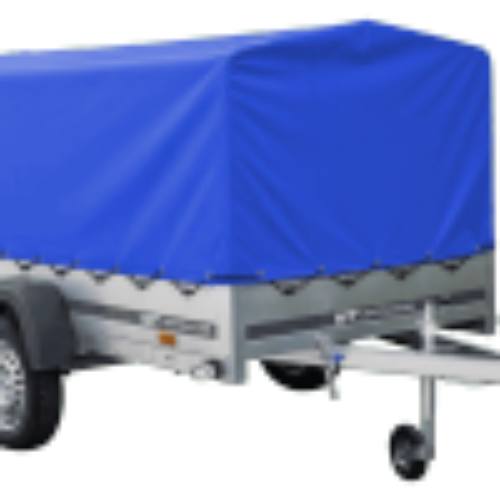 Einachsanhänger mit Blattfedern 230×125 UNITRAILER GARDEN 230/R KIPP mit H-800-Rahmen und blauer Plane