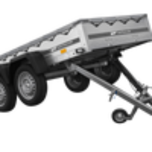 GARDEN TRAILER 264/2 KIPP MIT STÜTZRAD, GRAUE FLACHPLANE UND PLANENTRÄGER