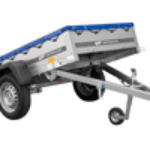 Gartenanhänger 200 Kipp mit Stützrad, H-0-Rahmen und blauer Plane