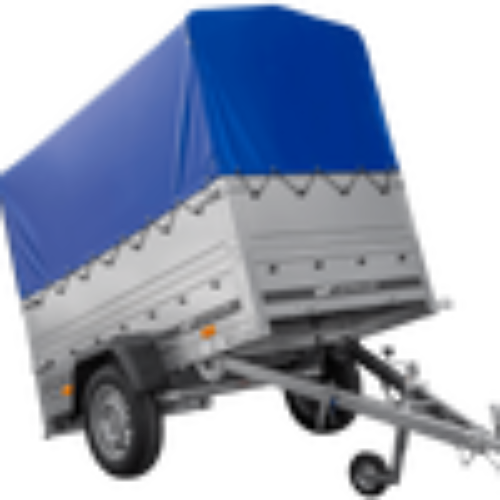 Gartenanhänger 200 Kipp mit Stützrad, zusätzlichen Bordwänden, H-800-Rahmen und blauer Plane