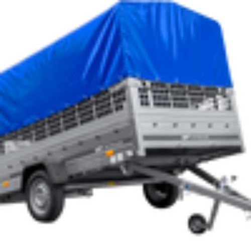 PKW-Anhänger 264×150 UNITRAILER GARDEN 265 KIPP mit Gitteraufsatz, Hochspriegel H-800 und blauer Plane