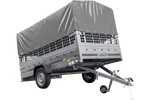 PKW-Anhänger 264x150 UNITRAILER GARDEN 265 KIPP mit Gitteraufsatz, Hochspriegel H-800 und grauer Plane