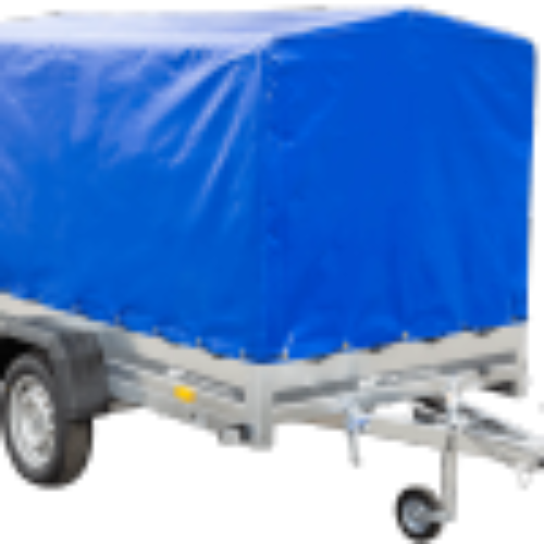 PKW-Anhänger auf Blattfedern 230×125 UNITRAILER GARDEN 230/R KIPP mit H-1100 Rahmen und blauer Plane