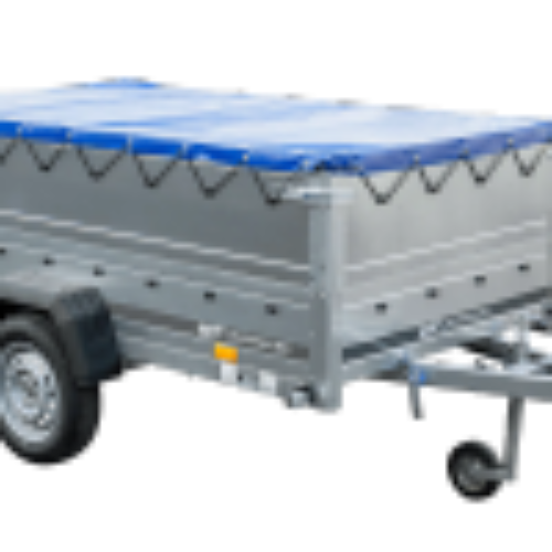 PKW-Anhänger auf Federn 230×125 UNITRAILER GARDEN 230/R KIPP mit BIS-Bordwänden, H-0-Rahmen und blauer Plane