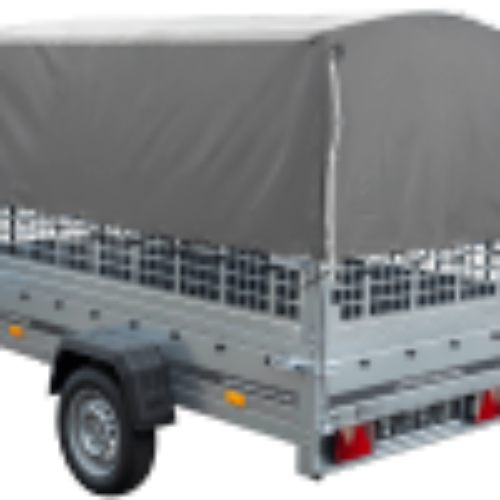 PKW-Anhänger auf Federn 230×125 UNITRAILER GARDEN 230/R KIPP mit Netzwänden, H-800-Rahmen und grauer Plane