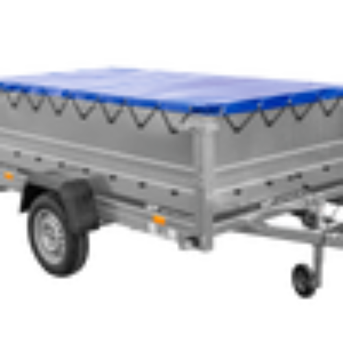 Unitrailer GARDEN TRAILER 230 FD Pkw-Anhänger mit Stützrad, zusätzlichen Bordwänden und blauer Plane