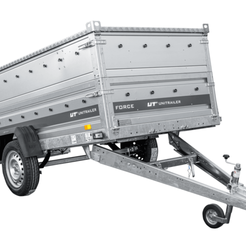 Einachsiger Anhänger auf Blattfedern 264×125 UNITRAILER FORCE 264/R KIPP mit BIS-Seitenwänden und Aluminiumabdeckung