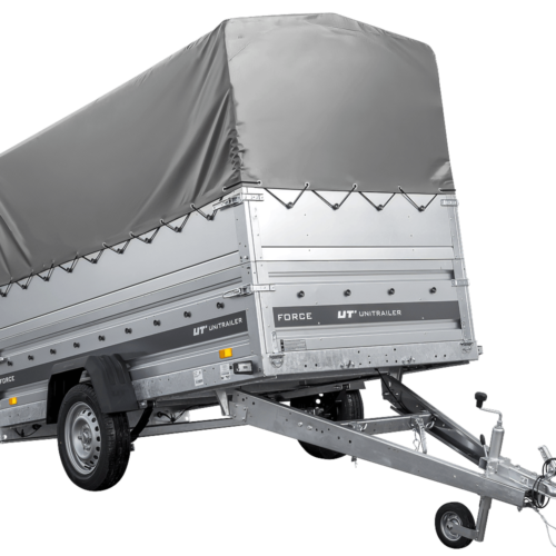 Leichter Anhänger auf Blattfedern 264×125 UNITRAILER FORCE 264/R KIPP mit BIS-Seitenwänden, H-800-Rahmen und grauer Plane