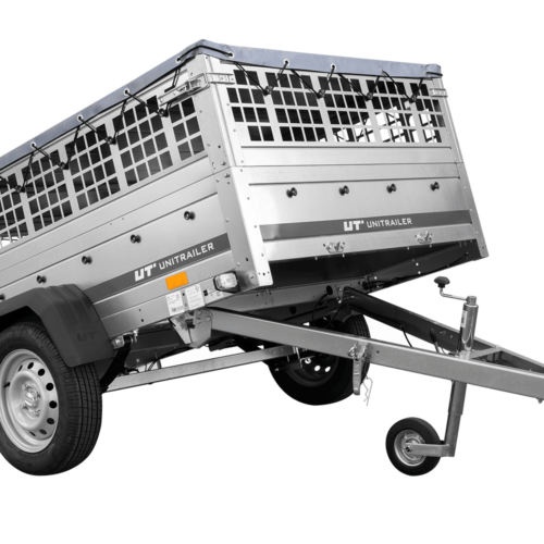 PKW-Anhänger auf Federn 200×125 UNITRAILER GARDEN 201/R KIPP mit Gitterwänden, H-0-Rahmen und grauer Plane
